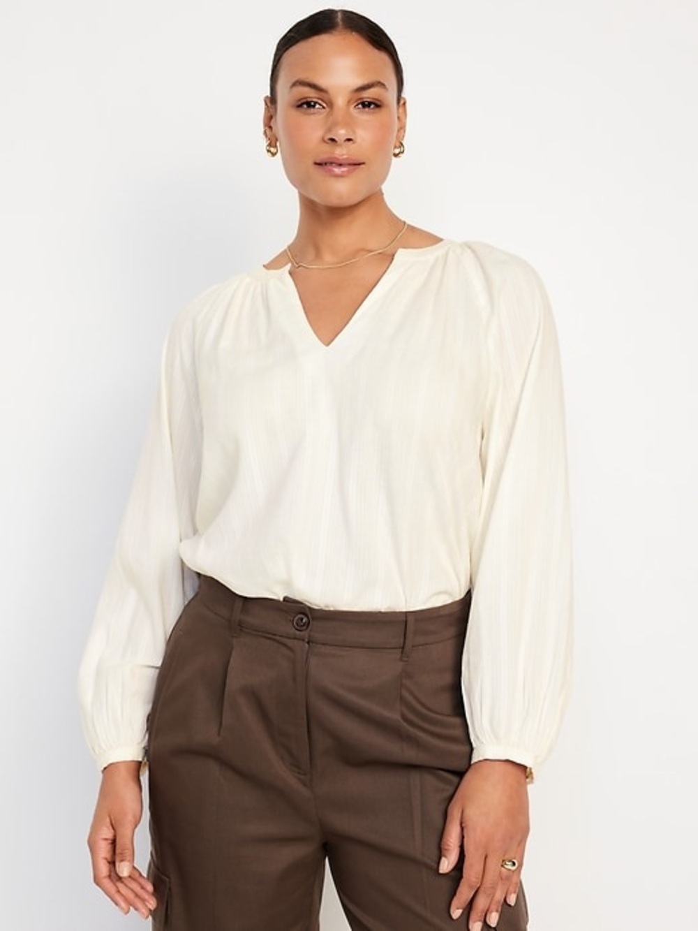 Old Navy Off White Textured Dobby Top Medium Tall